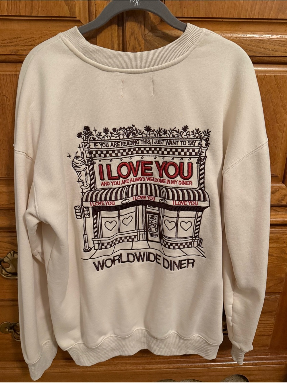 Dandy Worldwide, Diner 'I Love You' Cream Graphic Sweatshirt, Large